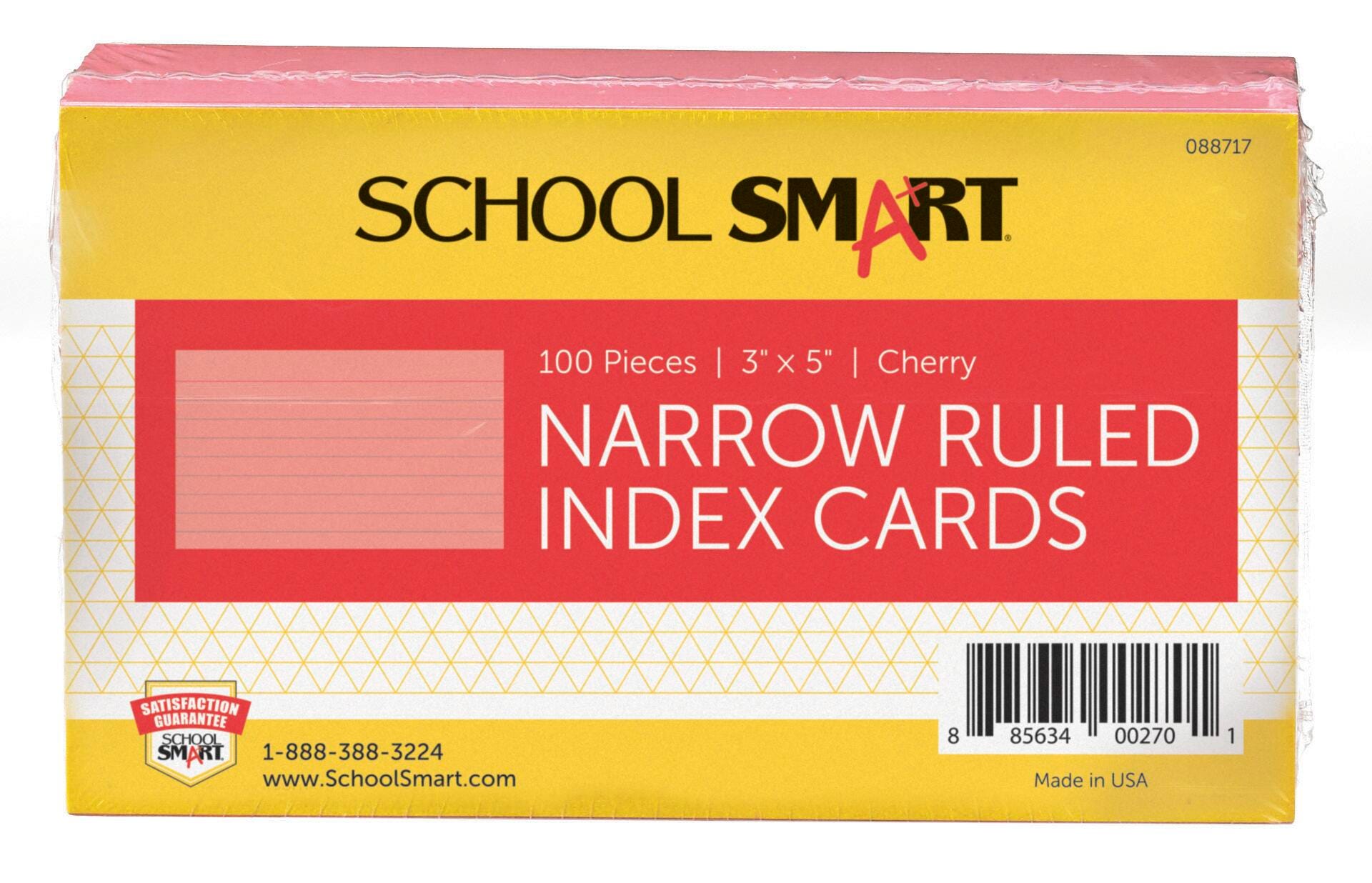 School Smart Ruled Index Cards, 3 x 5 Inches, Cherry, Pack of 100 088717